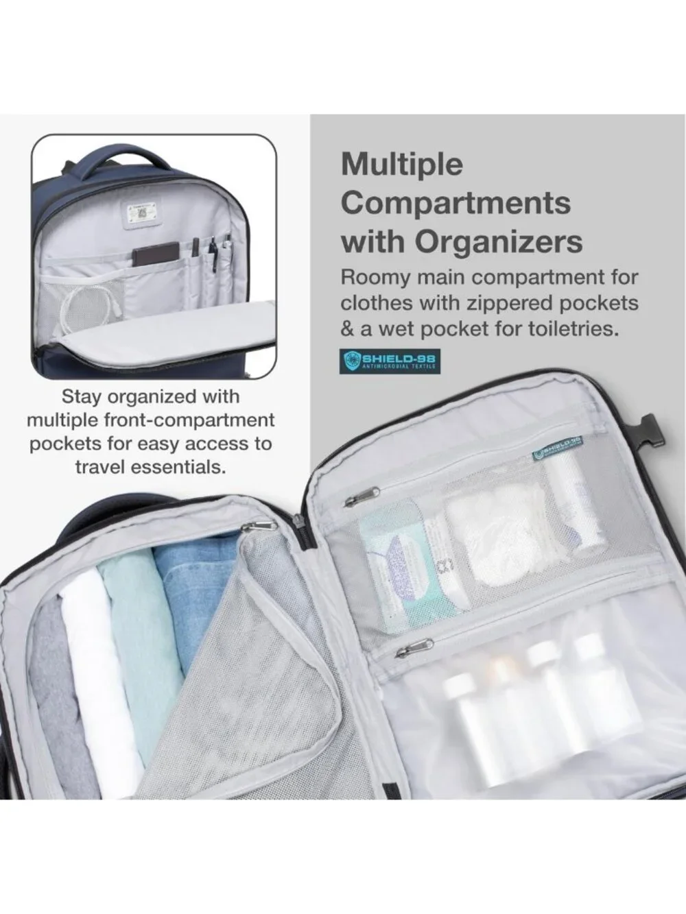 Expandable 27L Backpack for Travel, Work, Office, Camping & Fishing - Blue